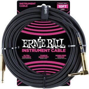 Braided Instrument Cable, Straight/Angle, 10ft, Black